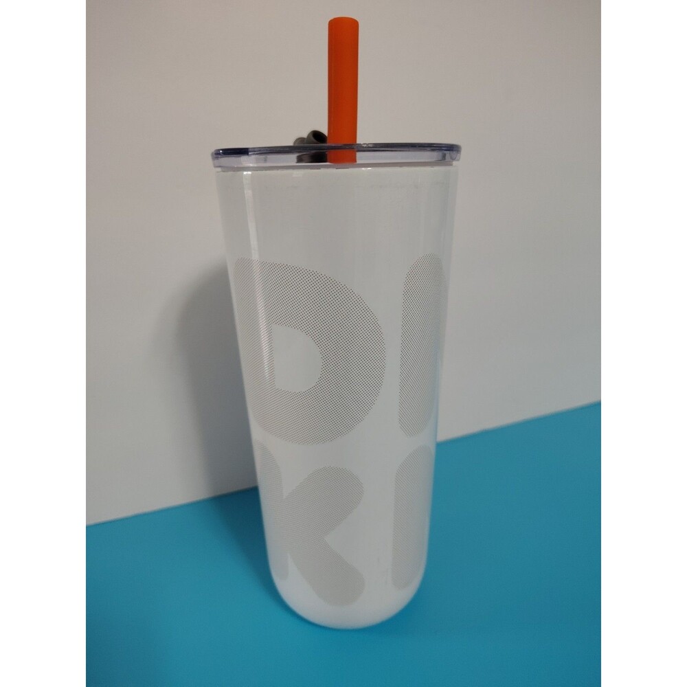 DUNKIN DONUTS 22oz Stainless Steel Sipper W/ Straw & Plug 10 In DNKN Coffee Cup